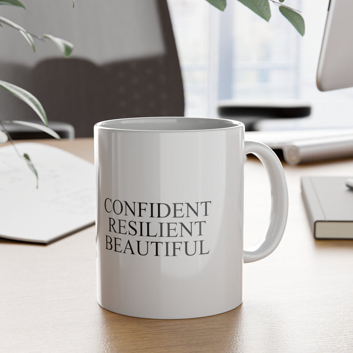 Empowerment Mug | Confident, Resilient, Beautiful | Hottest Mom Logo